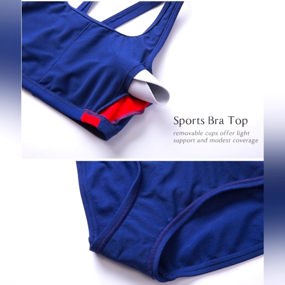 SYROKAN Sports Swimsuit Two Piece Racerback Top Workout Bikini - Navy, size XL - Picture 4 of 8